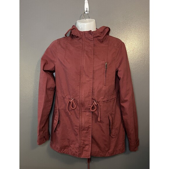 Ambiance Jacket Womens Small Hooded Drawstring Utility Parka Coat Red - Picture 1 of 8